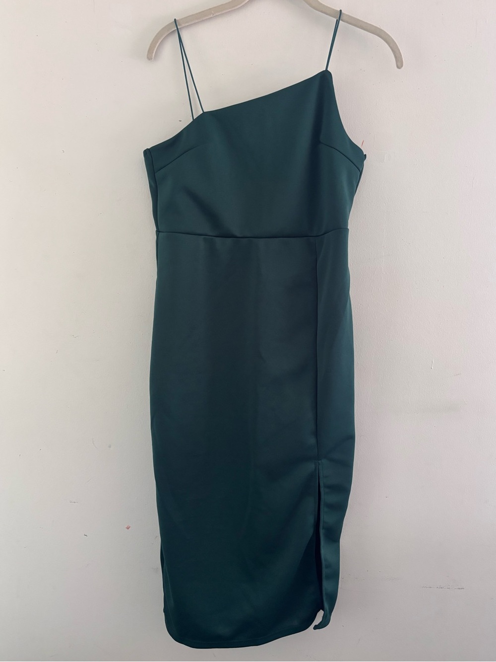 Emerald Green Women’s One-Shoulder Look Green Slip Dress Size L spaghetti straps